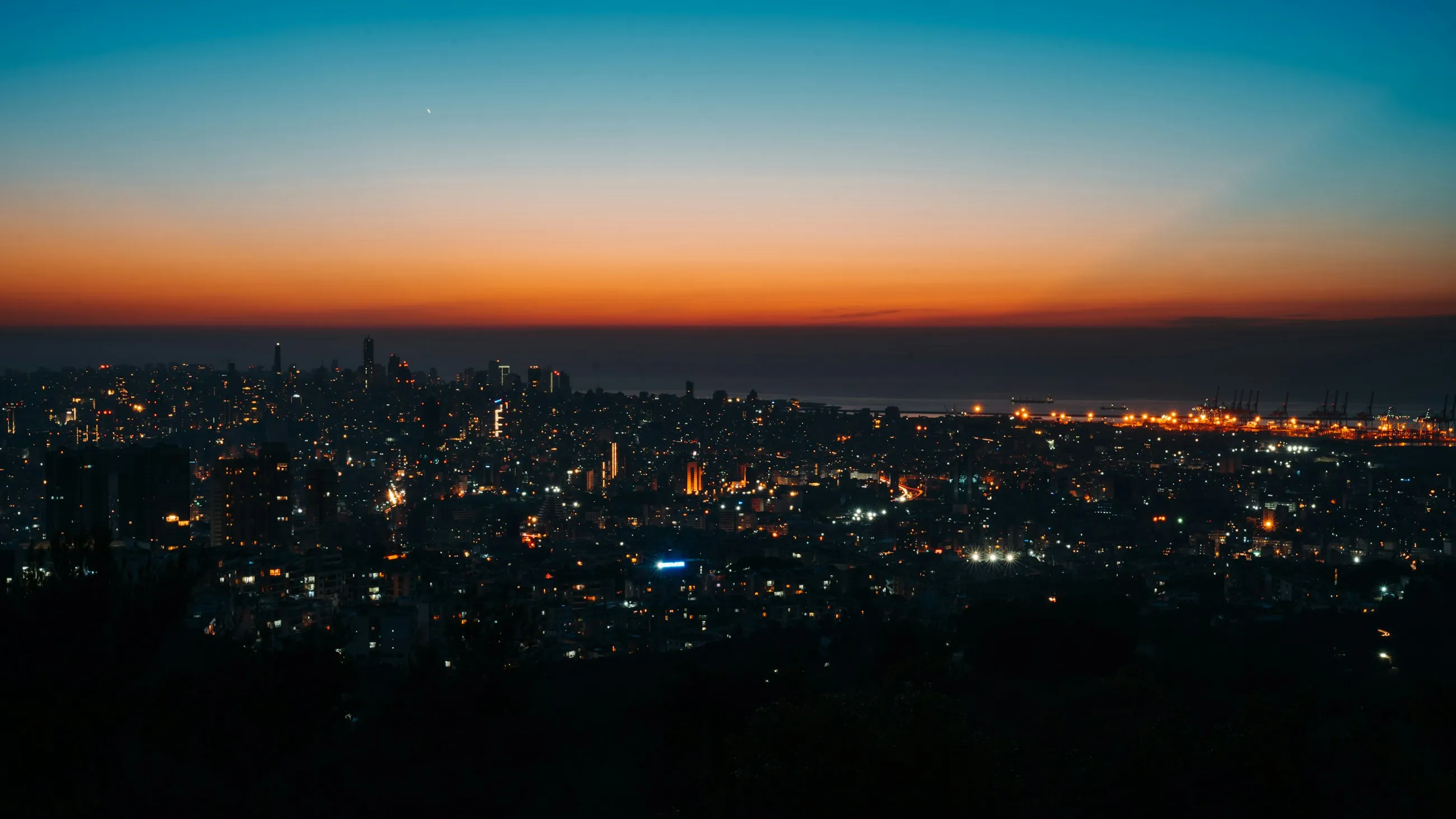 Beirut at dusk, seen from the hills above the city