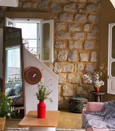 A restored stone guest room at Heritage, in Douma's old souks